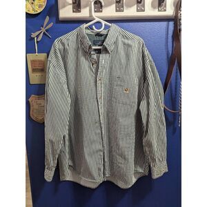 🌈5/25 Woods & Woods Green & White Pinstripe Button Down Shirt